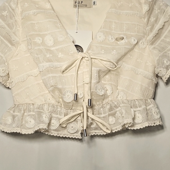 NWT PNLP Penelope Collection Spring Summer Girls Off White Lace Boho Crop Top - Picture 3 of 5